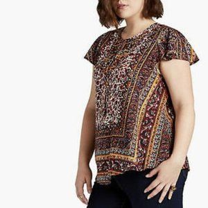 Lucky Brand Cap Sleeve Border Print Top